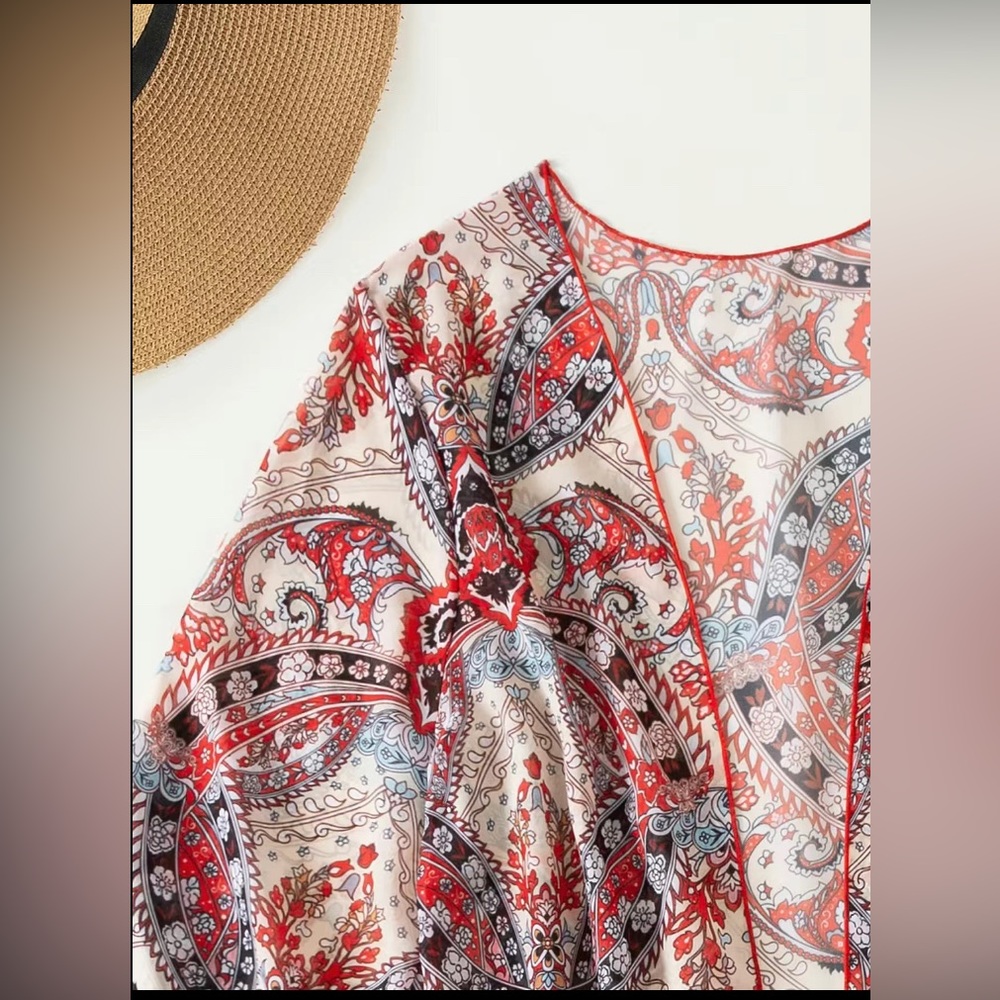 Baroque Pattern Tassel Fringe Beachwear Cover-Up Kimono Size L NWT - Picture 4 of 4
